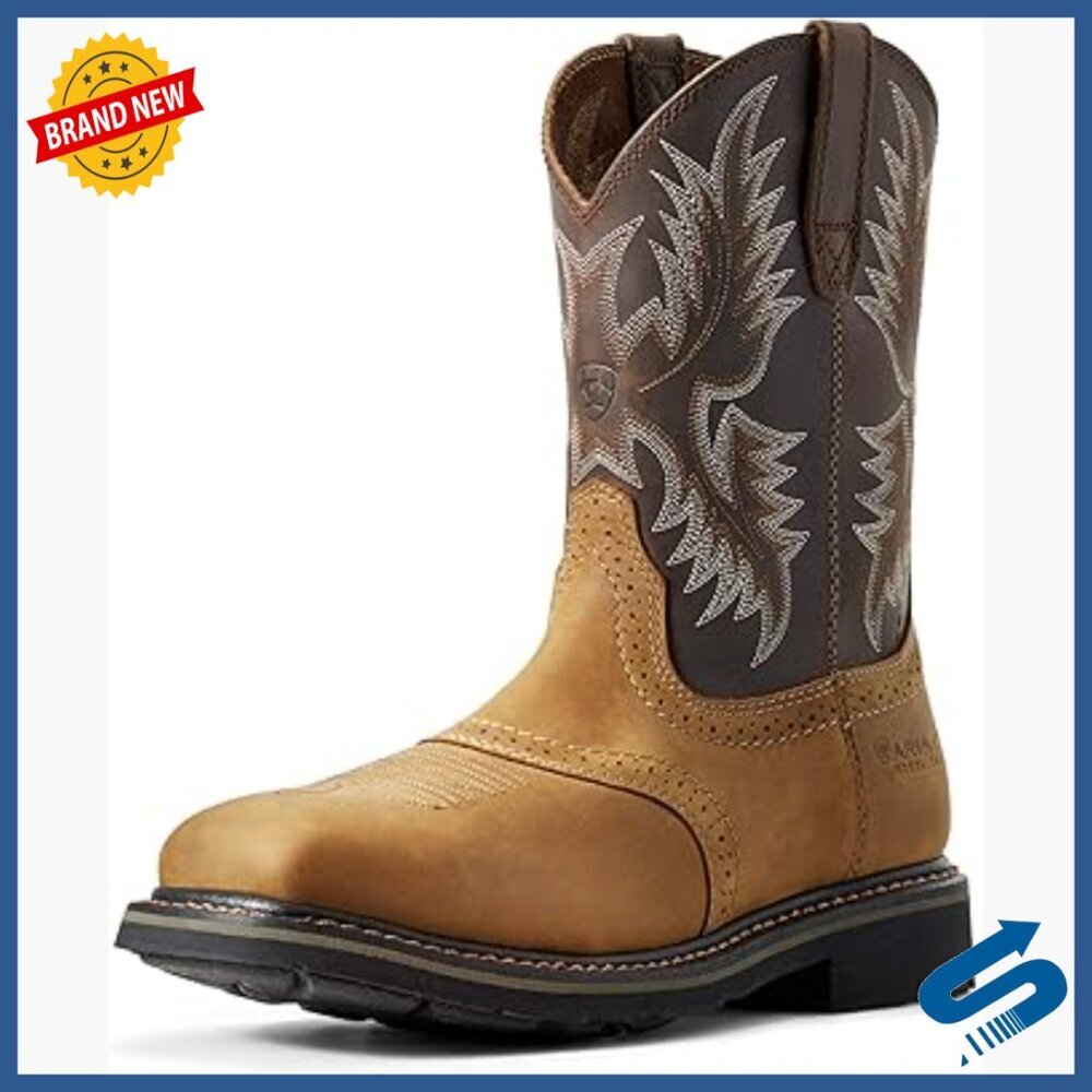 Men's Steel Toe Work Boots, Full Grain Leather, 10-Inch Shaft, Slip Resistant